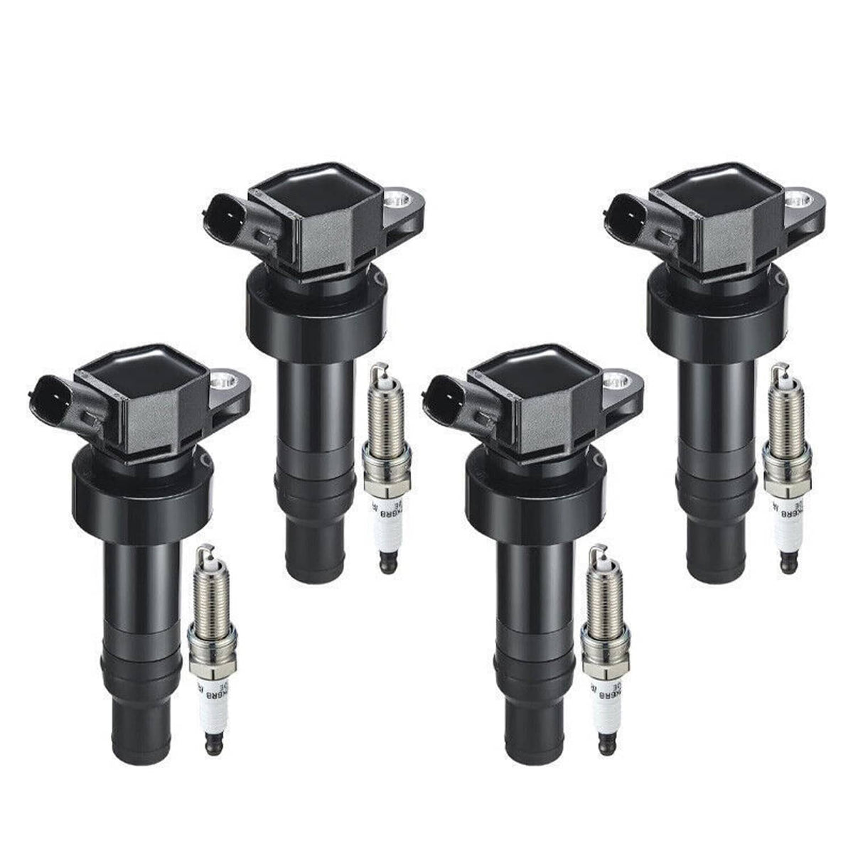 Solidspare 4X Spark Plug + 4X Ignition Coil For Kia Rio Soul Hyundai Accent Veloster UF652