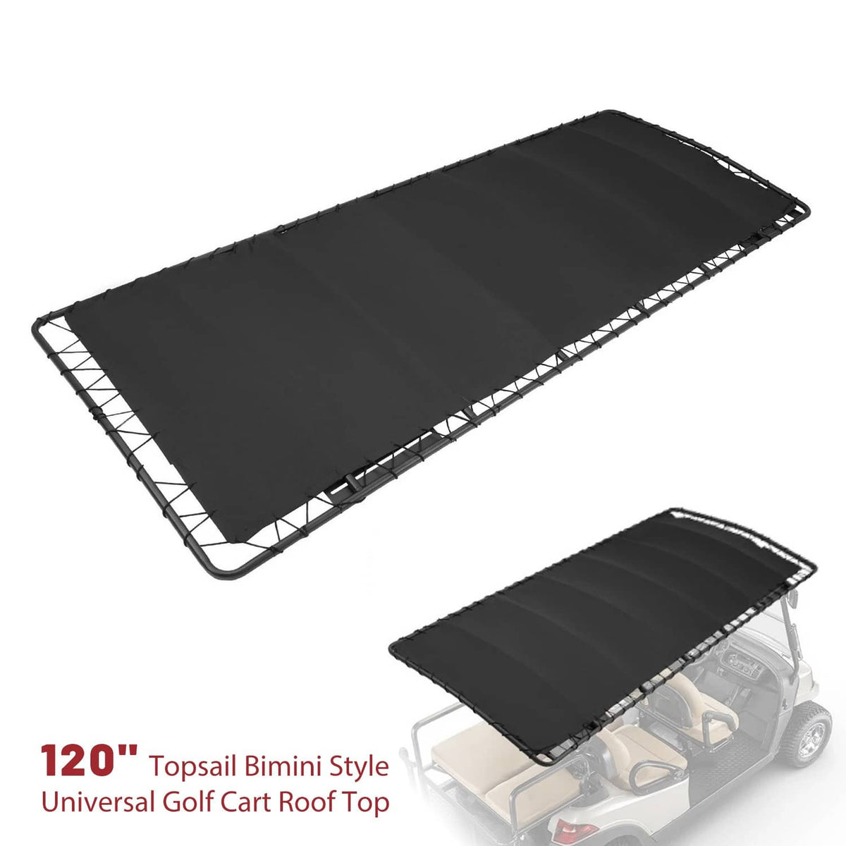 Solidspare 120" Bimini Style Golf Cart Roof Top Sun Top Tubular Canopy For EZGO Club Car