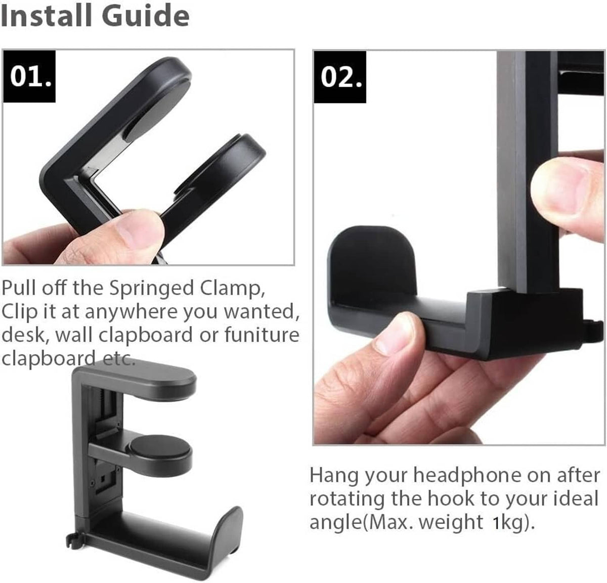 Solid Spare 360?? Gaming Headphone Hanger Display Stand Holder Hook Under Desk Headset Mount