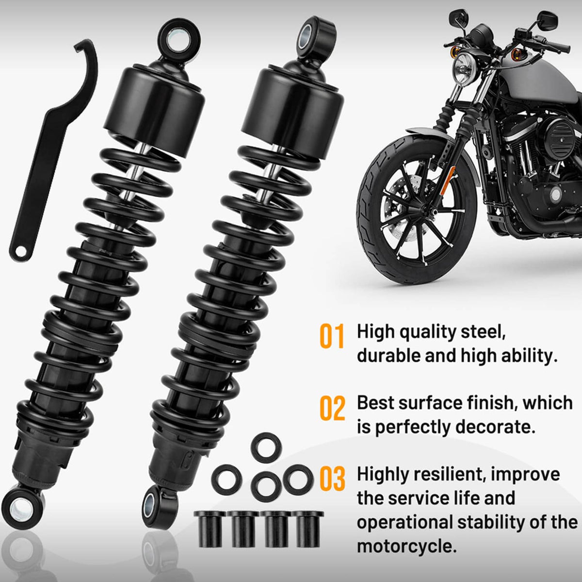 Solidspare 2Pcs Heavy Duty 15" Rear Shocks Absorber For Harley Road Street Electra Glide