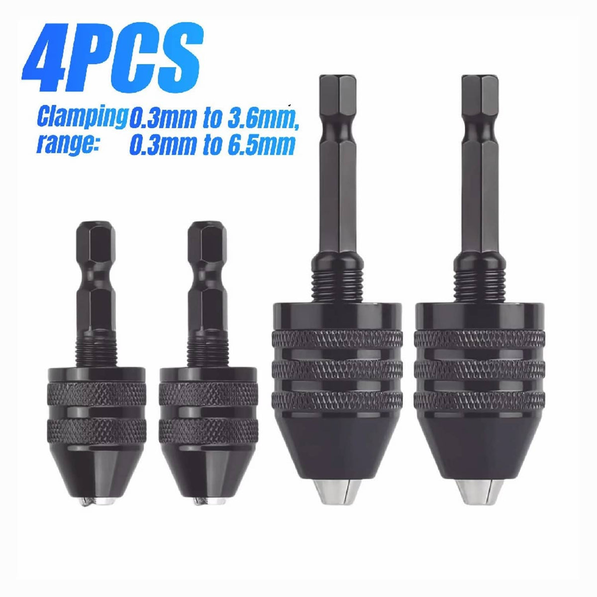 Solid Spare 4Pcs 1/4"Hex Shank Keyless Drill Chuck Adapter Bit Change Converter Driver Black