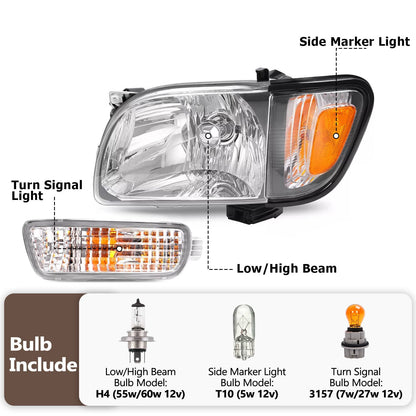 Solid Spare For Toyota Tacoma 2001-2004 Headlights Corner Signal Lights Bumper Lamp w/Bulbs