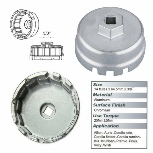 Solid Spare Oil Filter Wrench 64.5mm 14 Flutes for Toyota Camry Corolla Matrix Prius Rav4