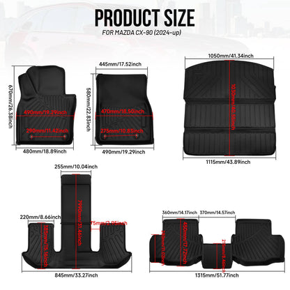 Solidspare Floor Mats & Cargo Liner Set for 2024 2025 Mazda CX-90 PHEV 7 Seater All Weather