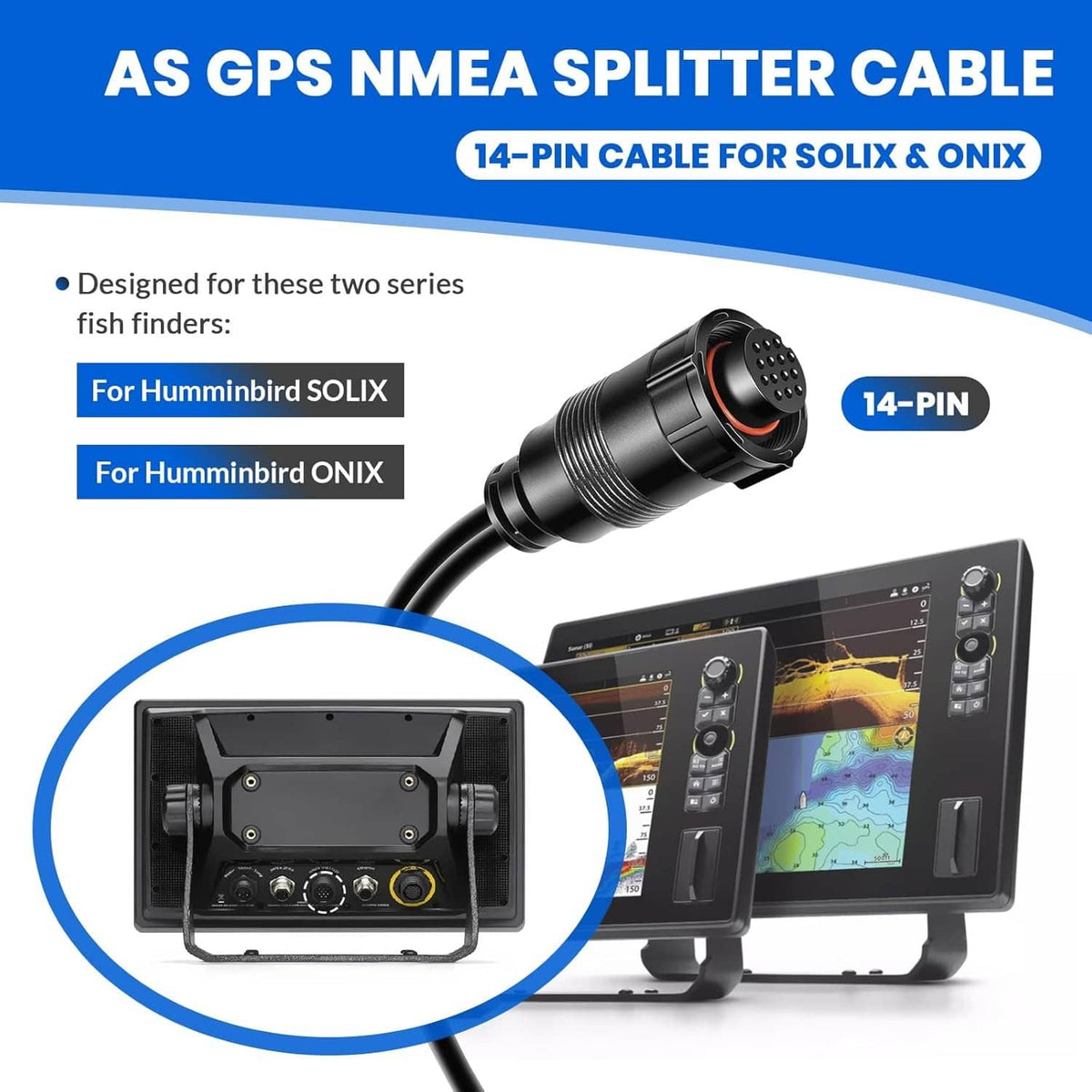 Solidspare for 720080-1 AS GPS NMEA Splitter Cable, for Humminbird SOLIX & ONIX Fish Finder