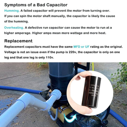 Solid Spare Pool Pump Start Capacitor 161-193 uf/MFD for Hayward Super Pump 0.75,1.0,1.5 HP