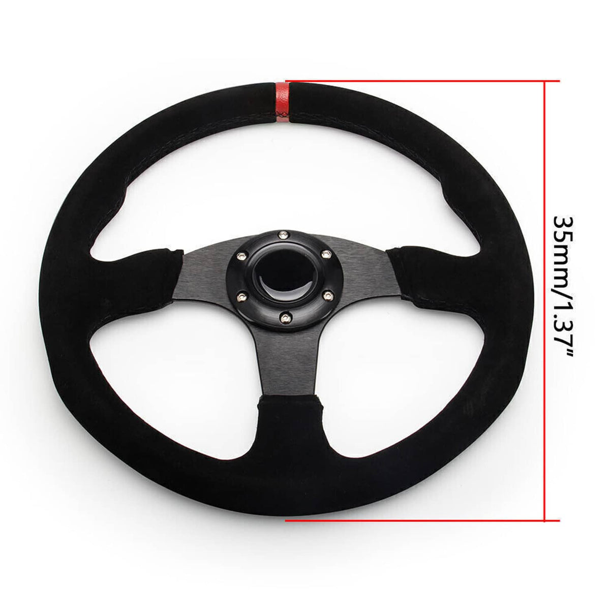 Solidspare 14" 350mm Racing Suede Leather Steering Wheel w/ Horn Button+Quick Release Kit