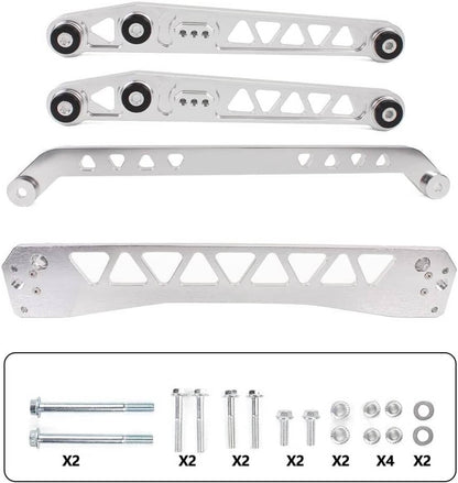 Solidspare Rear Lower Control Arms Subframe Brace Tie Bar for Honda Civic EK 96-00 Silver