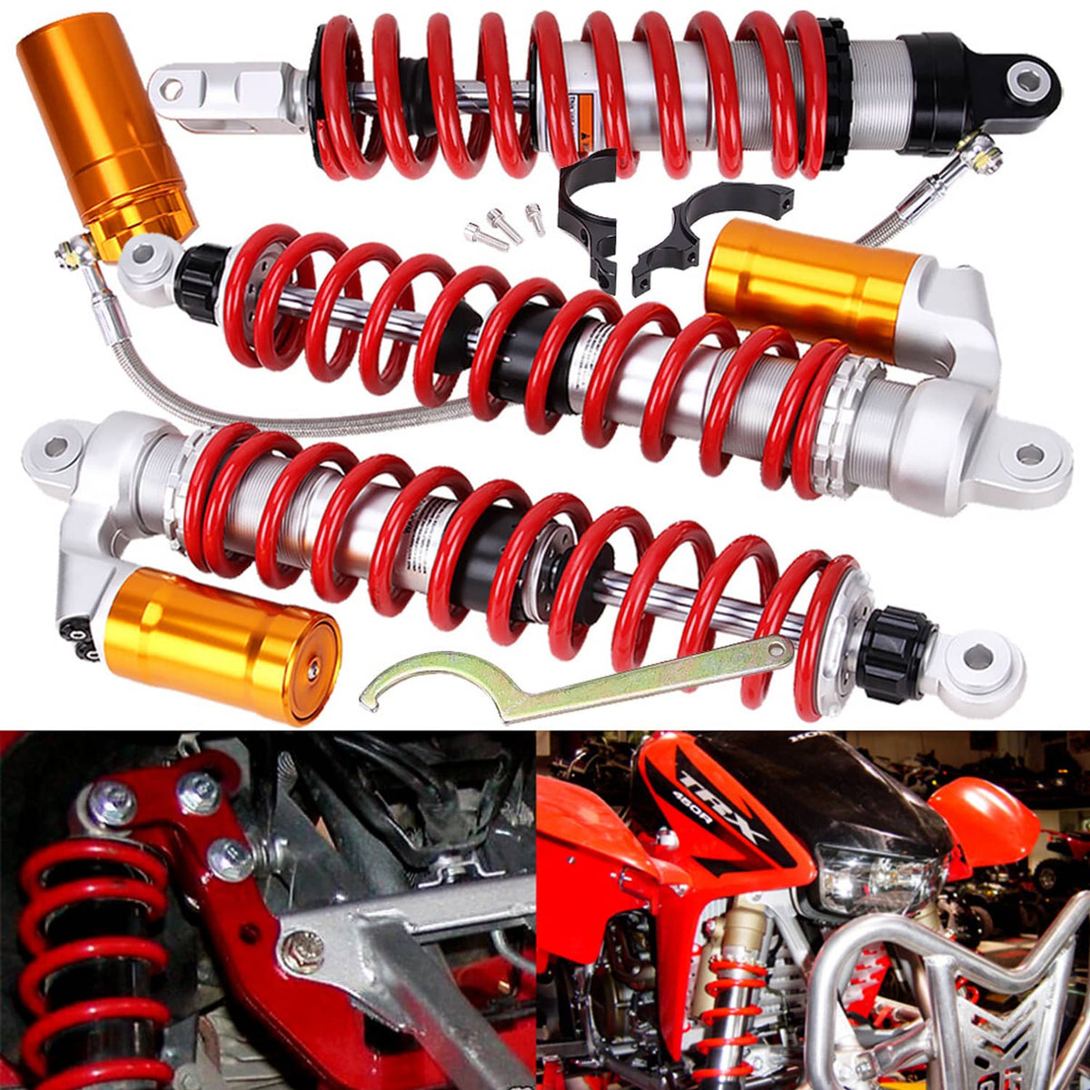 Solidspare UPGRADED FRONT & REAR AIR SHOCK ABSORBERS FOR HONDA FOURTRAX 250 TRX250 1985-92