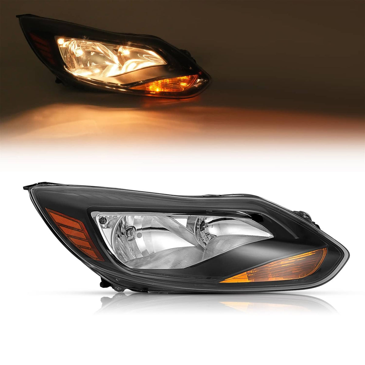 Solid Spare Black Right Passenger Side Headlight Clear Lens Halogen For Ford Focus 2012-2014