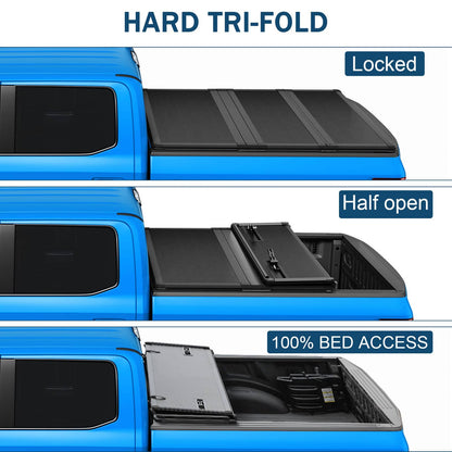 Solidspare 6FT Tri-Fold Hard Bed Tonneau Cover For Chevy Colorado GMC Canyon 2015-2024