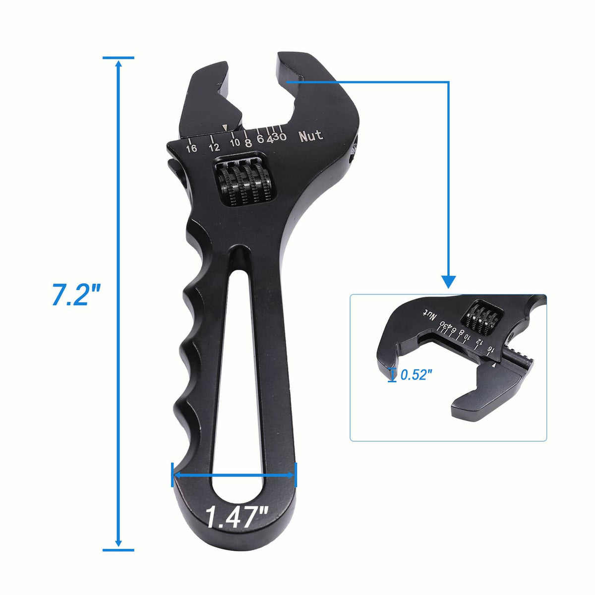 Solidspare Aluminum 3AN-16AN Adjustable Wrench Tool Spanner Black For Hose End Fitting