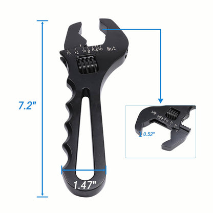 Solidspare Aluminum 3AN-16AN Adjustable Wrench Tool Spanner Black For Hose End Fitting