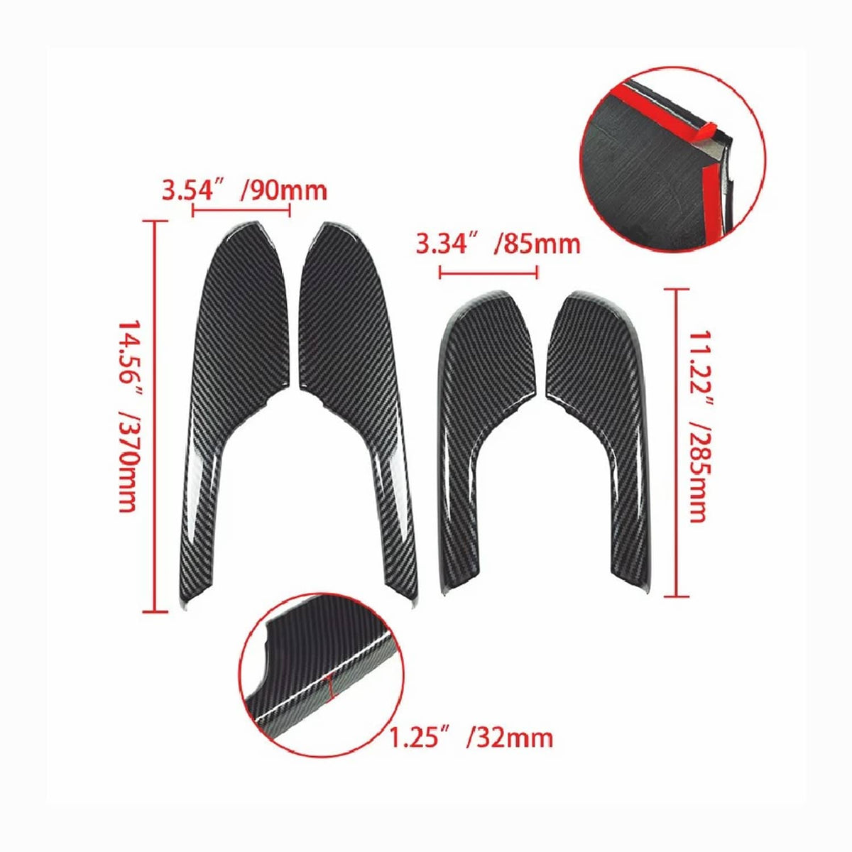 Solid Spare 4x For Honda Civic 2016-2020 Carbon Fiber Interior Door Armrest Panel Trim Cover