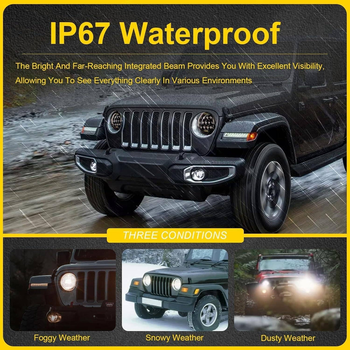 Solidspare Pair 7" Inch Round LED Headlights Halo Angle Eyes For Jeep Wrangler JK LJ TJ CJ