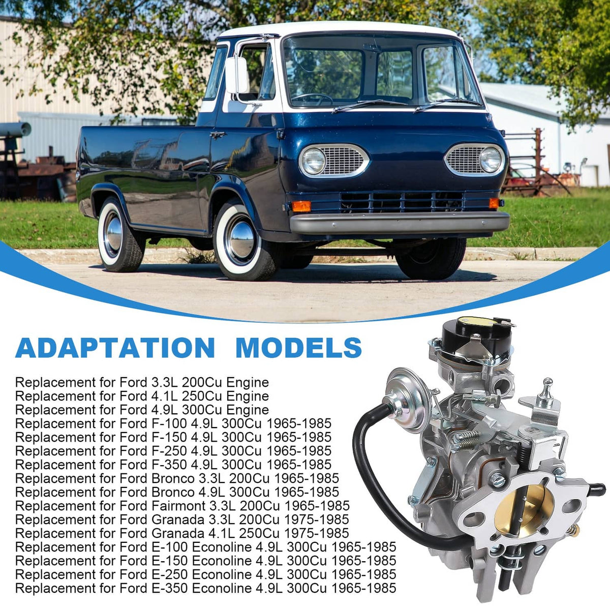 Solidspare Carburetor For Ford F100 F150 4.9L 300 Cu 1-barrel Carby w/ Electric Choke 65-85