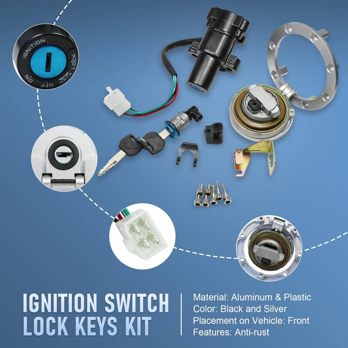 Solidspare Ignition Switch Lock Fuel Gas Cap Cover Set For Honda 2011-2013 CBR250R W/ Keys