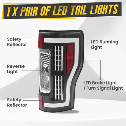 Solid Spare Smoke LED Tail Lights Lamps Pair For Ford F250 F350 F450 SD Super Duty 2017-2019