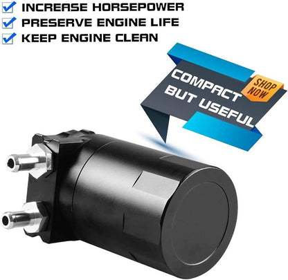 Solidspare Universal Black Oil Catch Can Kit with Hose Baffled Reservoir Tank Aluminum