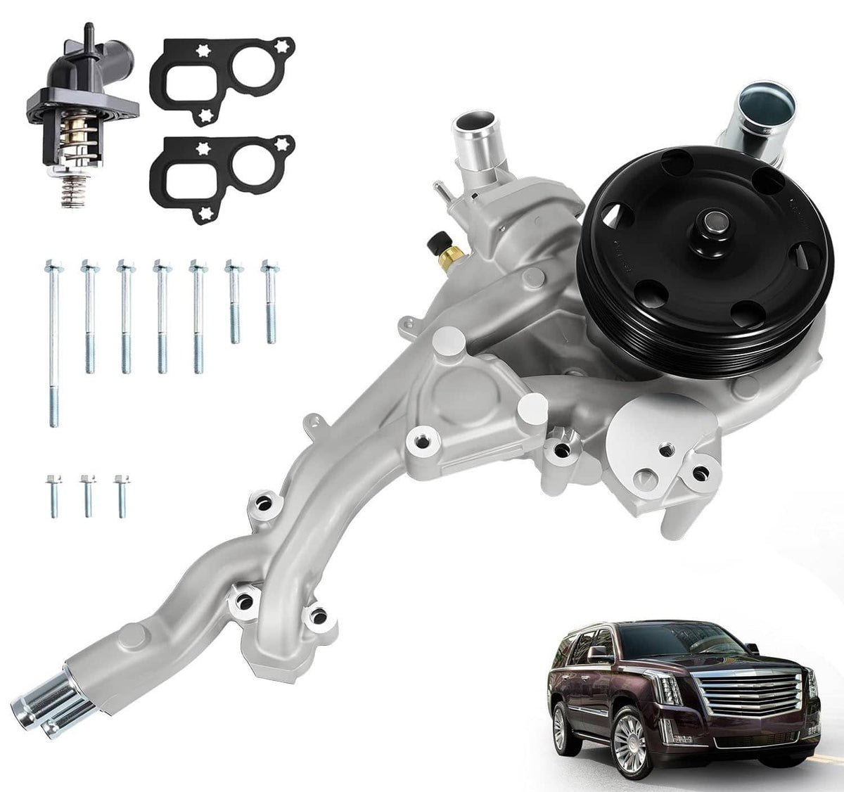 Solidspare Water Pump w/Thermostat for 14-20 Chevy Silverado 1500 GMC Sierra Cadillac CTS