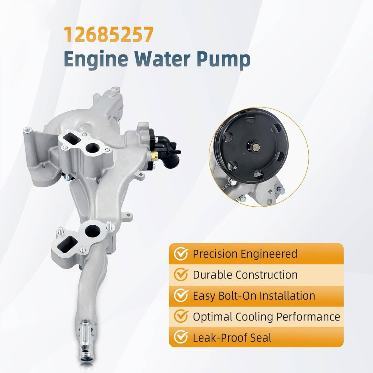 Solidspare Water Pump w/Thermostat for 2014-20 Chevy Silverado 1500 GMC Sierra Cadillac CTS