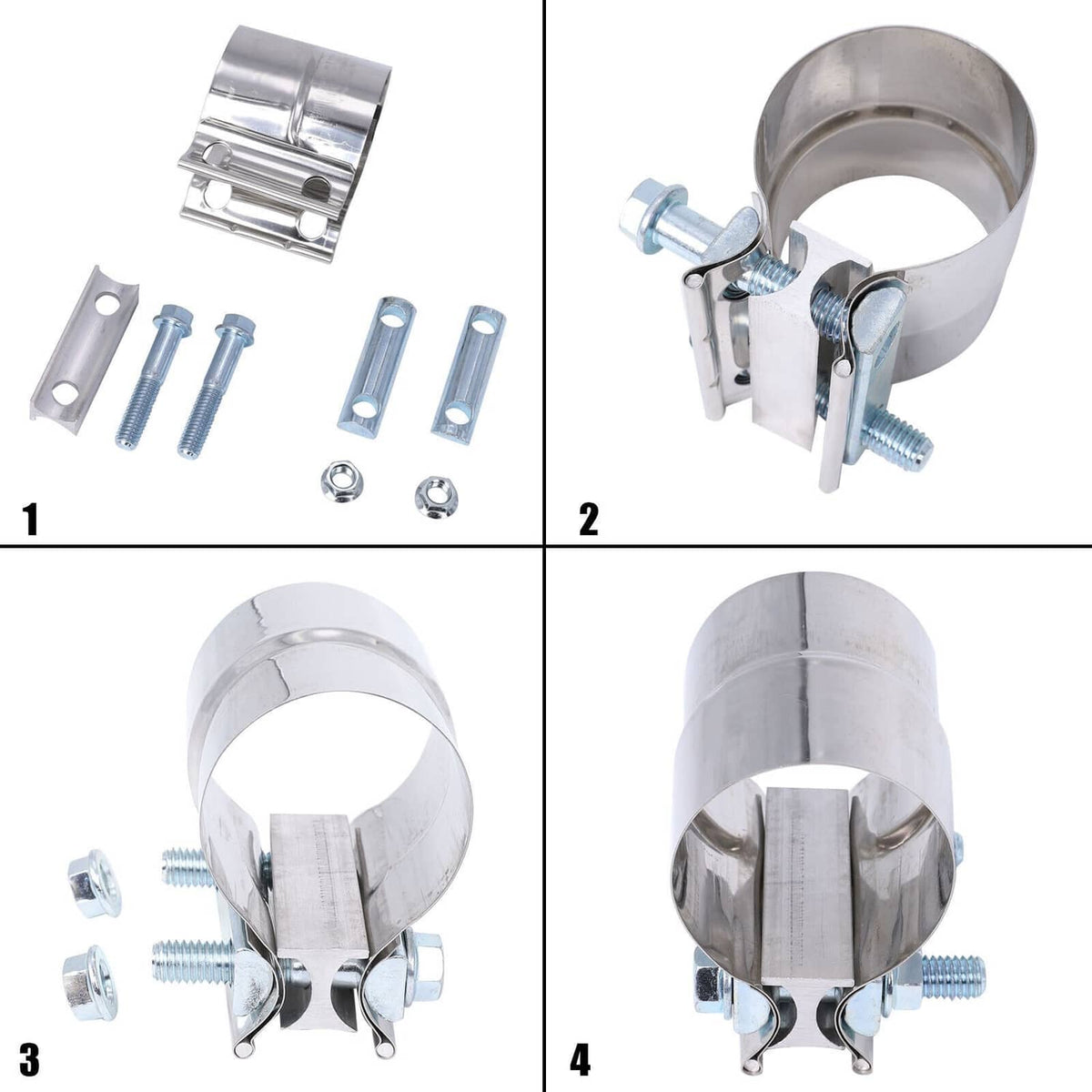 Solidspare 3inch Lap Joint Exhaust Band Clamp Muffler Sleeve Coupler Stainless Steel 2Pcs