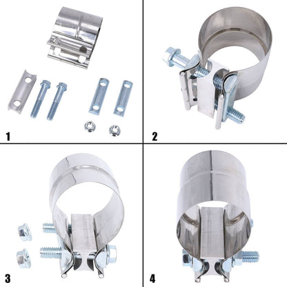 Solidspare 3inch Lap Joint Exhaust Band Clamp Muffler Sleeve Coupler Stainless Steel 2Pcs