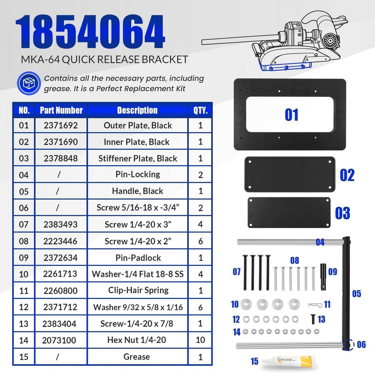 Solidspare 1854064 MKA-64 Quick Release Bracket fit for Ulterra, Terrova, PowerDrive, Black