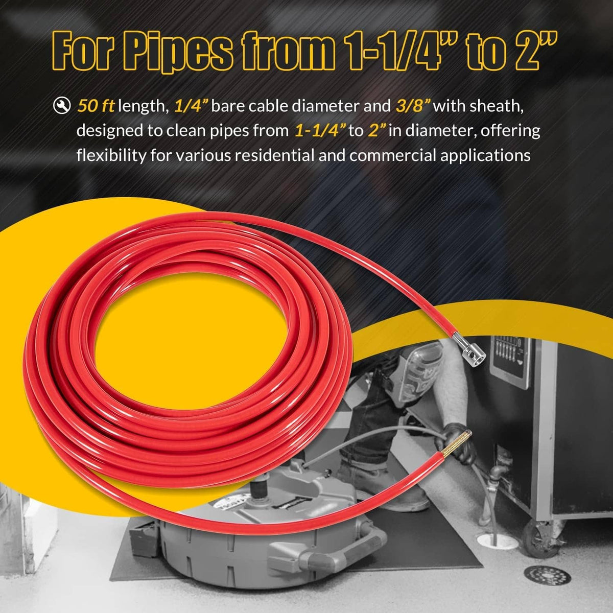 Solidspare Replace for FlexShaft Cable Assembly 64343 K9-102, 50ft, for 1-1/4” to 2” Pipes