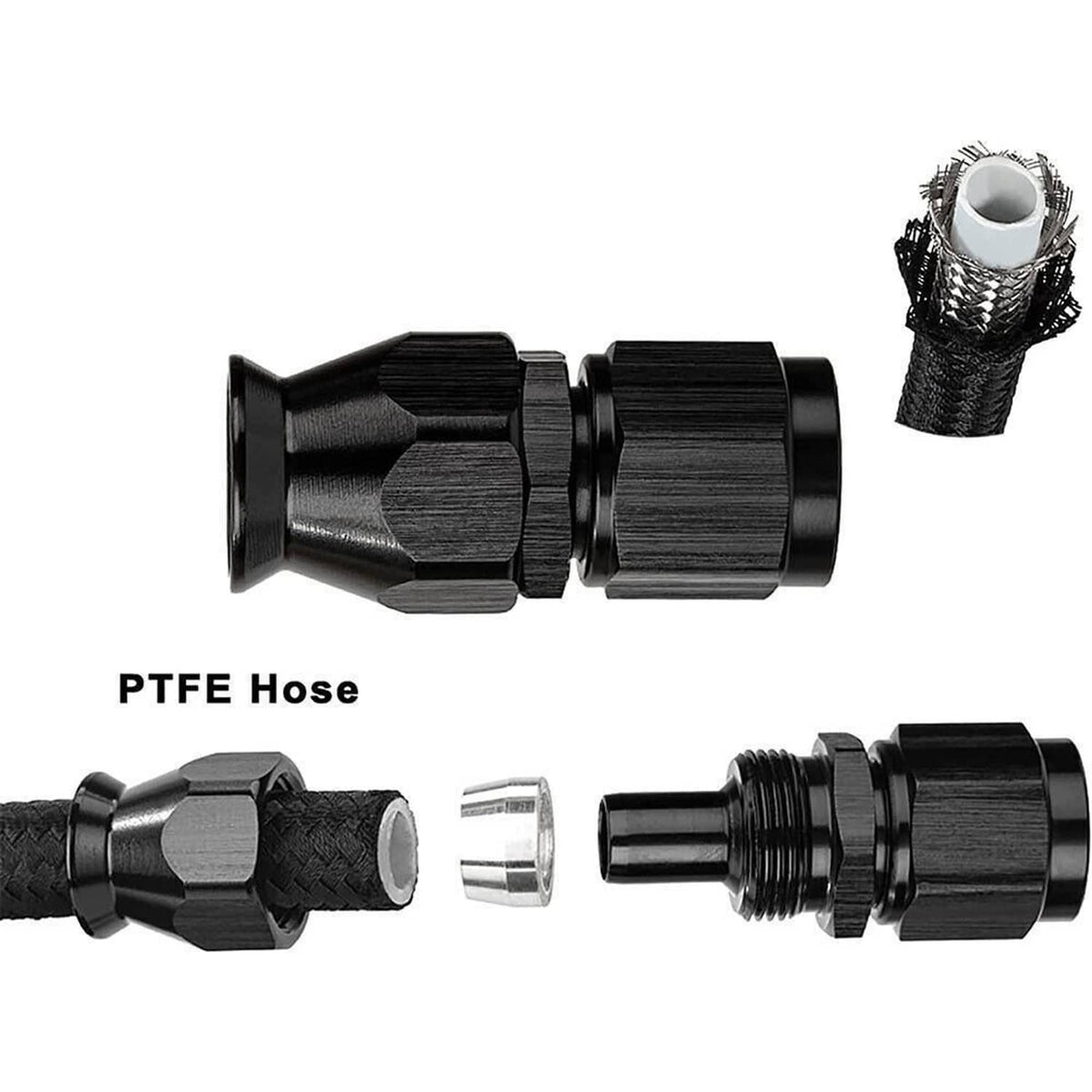 Solidspare Black 20FT 3/8" E85 PTFE LS Swap EFI Fuel Line Fitting Nylon Braided Fuel Kit