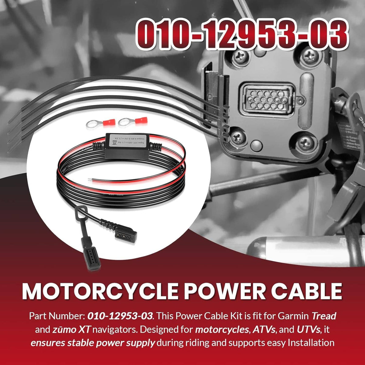 Solidspare 010-12953-03 Motorcycle Power Cable for Garmin Tread and zūmo XT Navigators 5.5"