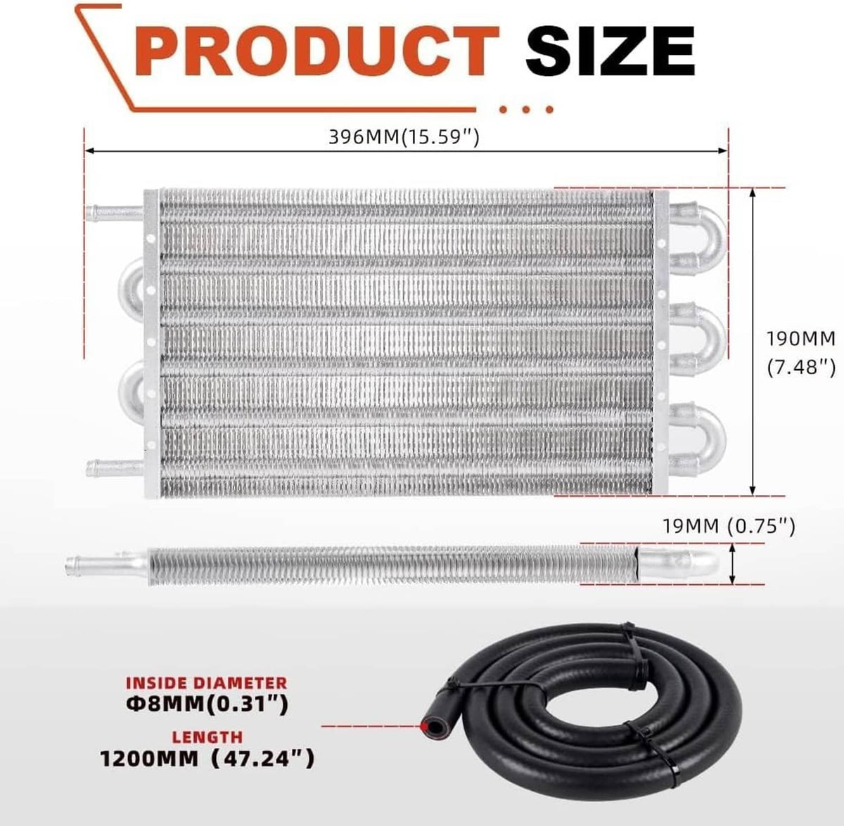 Solidspare Universal 6 Rows Aluminum Remote Transmission Oil Cooler Radiator Converter Kit