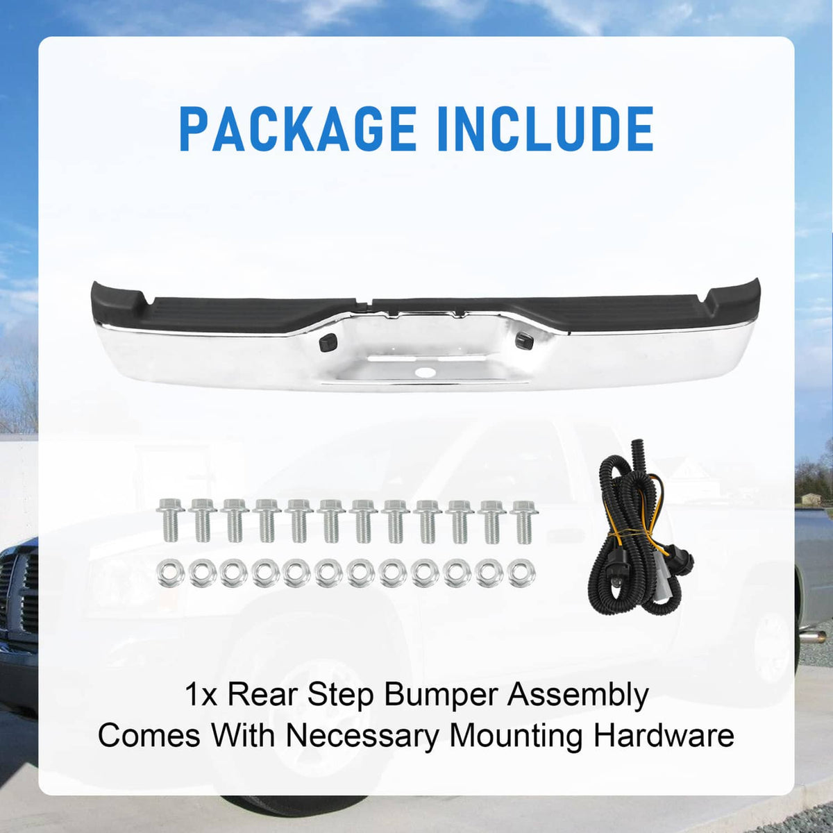 Solidspare Chrome Steel Rear Step Bumper Assembly for 2005-2011 Dodge Dakota Truck