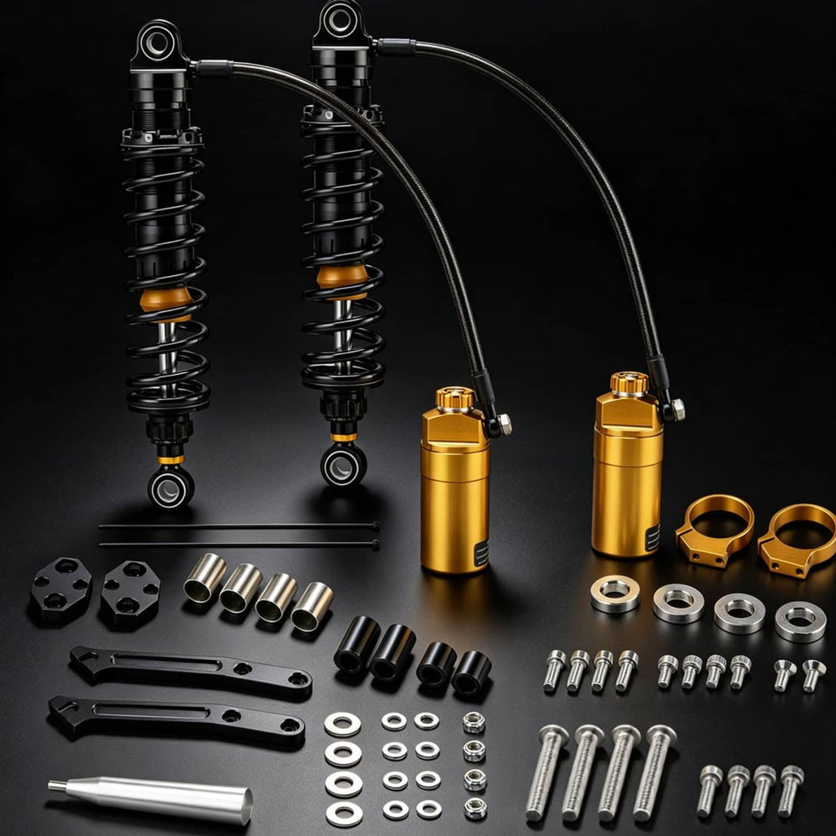 Solidspare Upgraded Adjustable Remote Reservoir Rear Suspension Shocks For Harley Touring