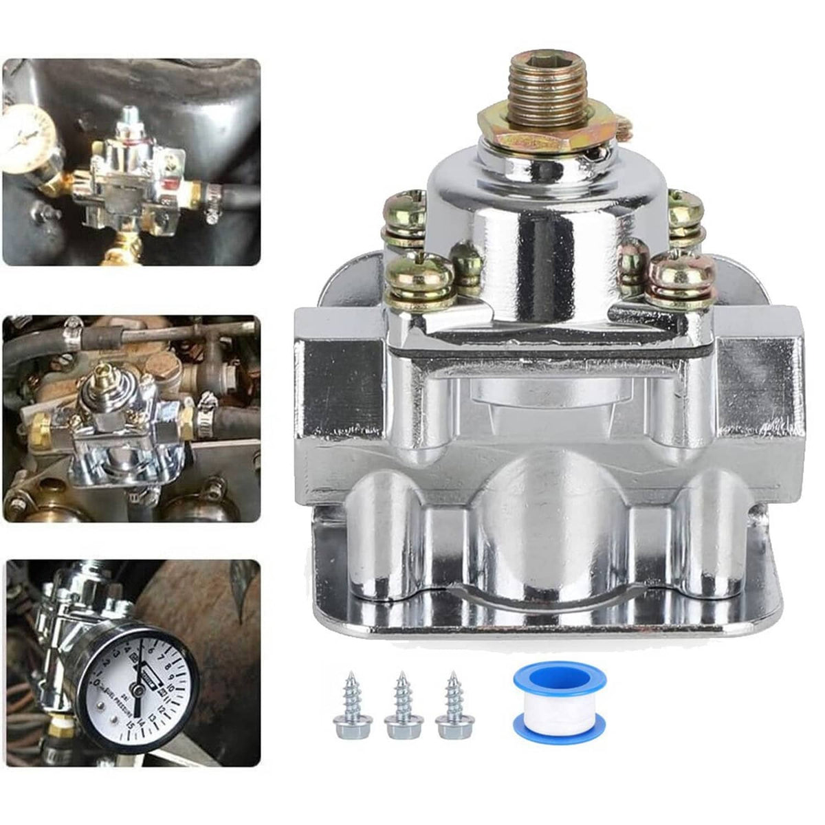 Solidspare Fuel Pressure Regulator Carburetor Chrome Fit Holley 12-803 2 Port 4 1/2 to9 PSI