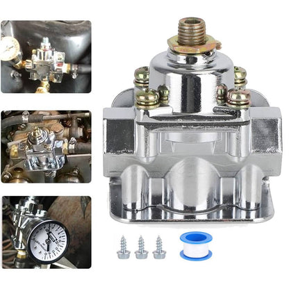 Solidspare Fuel Pressure Regulator Carburetor Chrome Fit Holley 12-803 2 Port 4 1/2 to9 PSI