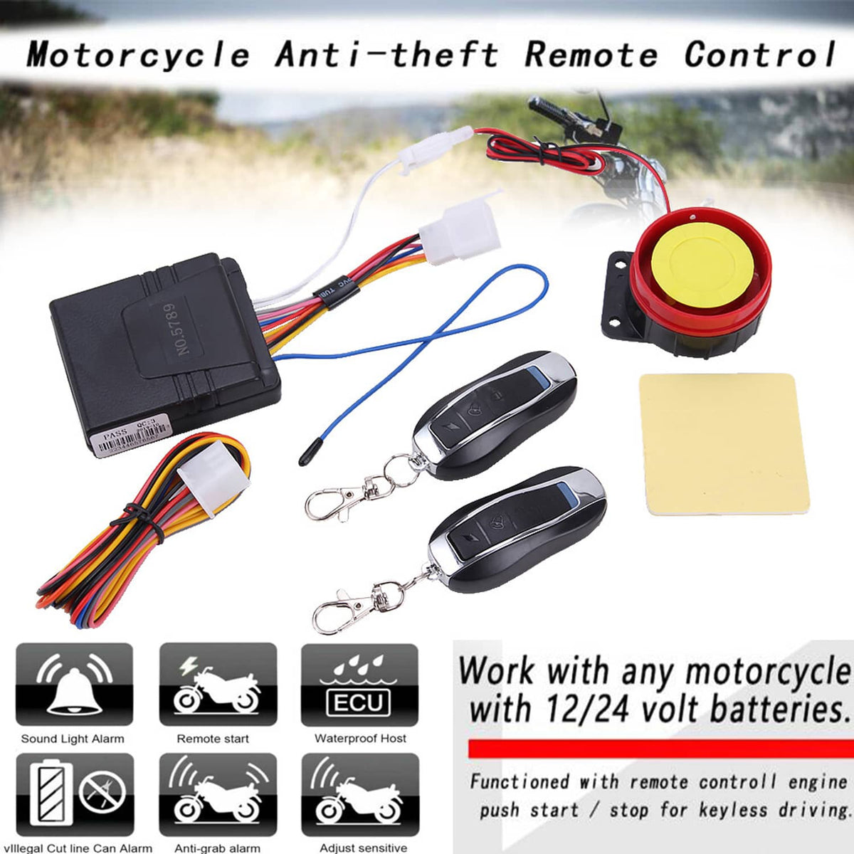 Solidspare Motorcycle Scooter Security Alarm System Anti-theft Remote Control Engine Start