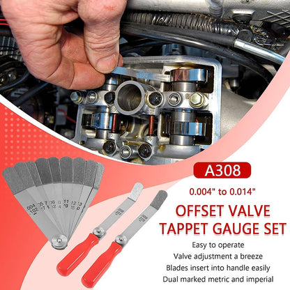 Solid Spare A308 Offset Valve Tappet Gauge 11-Blade Feeler Gauge Kit Sizes 0.004" to 0.014"