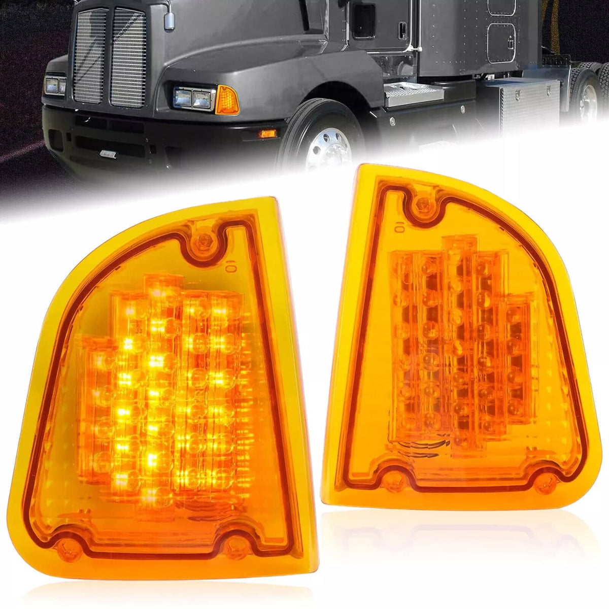 Solid Spare Pair Amber LED Turn Signal Lights For KW Kenworth K300 T300 T330 T600 1986-2008