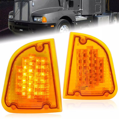Solid Spare Pair Amber LED Turn Signal Lights For KW Kenworth K300 T300 T330 T600 1986-2008