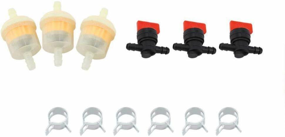 3 KIT 1/4" IN LINE FUEL GAS FILTER SHUT CUT OFF VALVE CLAMP 494768 697947 698183