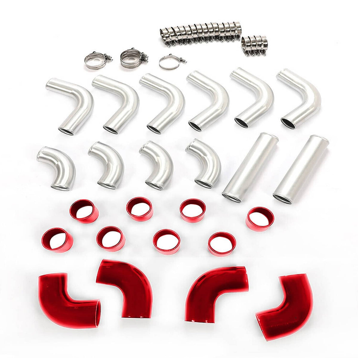 Solidspare Universal 3" Aluminum Intercooler Turbo Piping Kit Hose + Red Silicone + Clamp