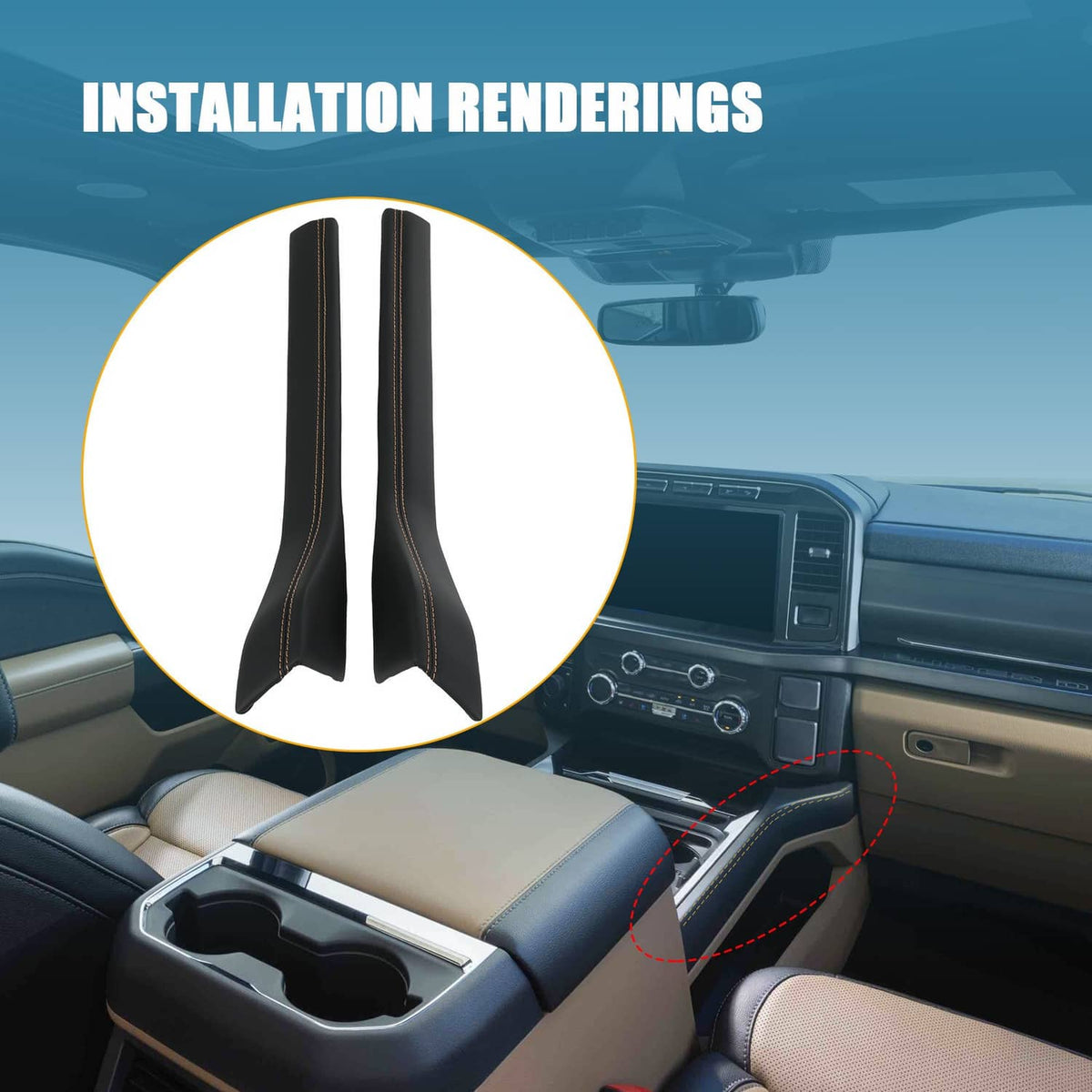 Solidspare Center Console Padded Black Leather Trim For 2023-2024 Ford Super Duty Limited