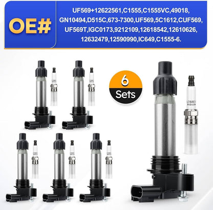 Solidspare 6Pcs Ignition Coil & Iridium Spark Plug Packs For Cadillac GMC Chevy Buick UF569