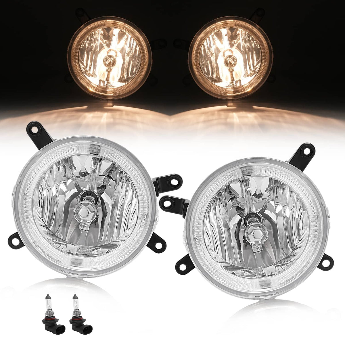 Solid Spare For Ford Mustang GT 2005-2009 Clear Halo Fog Lights Driving Bumper Lamps Pair