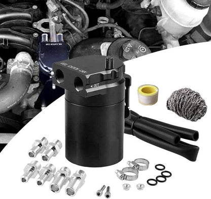 Solidspare Universal Black Oil Catch Can Kit with Hose Baffled Reservoir Tank Aluminum