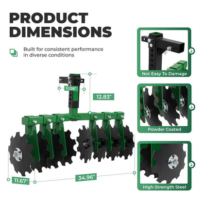 Solidspare Disc Harrow Plow 35" For ATVs UTVs Garden Tractors 2" Receiver Hitch W/ 8 Blades
