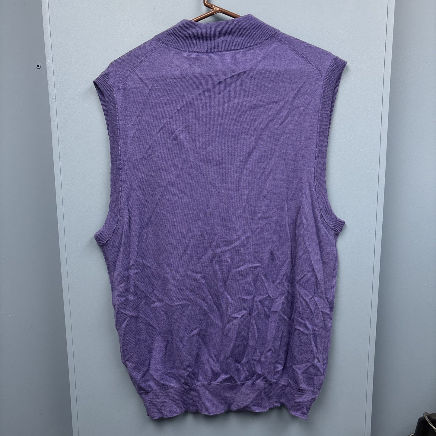 Men's L Donald Ross Sleeveless 1/4 Zip Vest Outerwear - Plum - 100 % Merino Wool