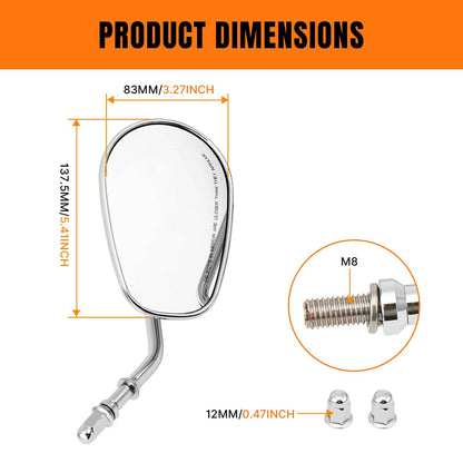 Solidspare Chrome Teardrop Rear View Mirrors 8mm For Harley Touring Road King Electra Glide