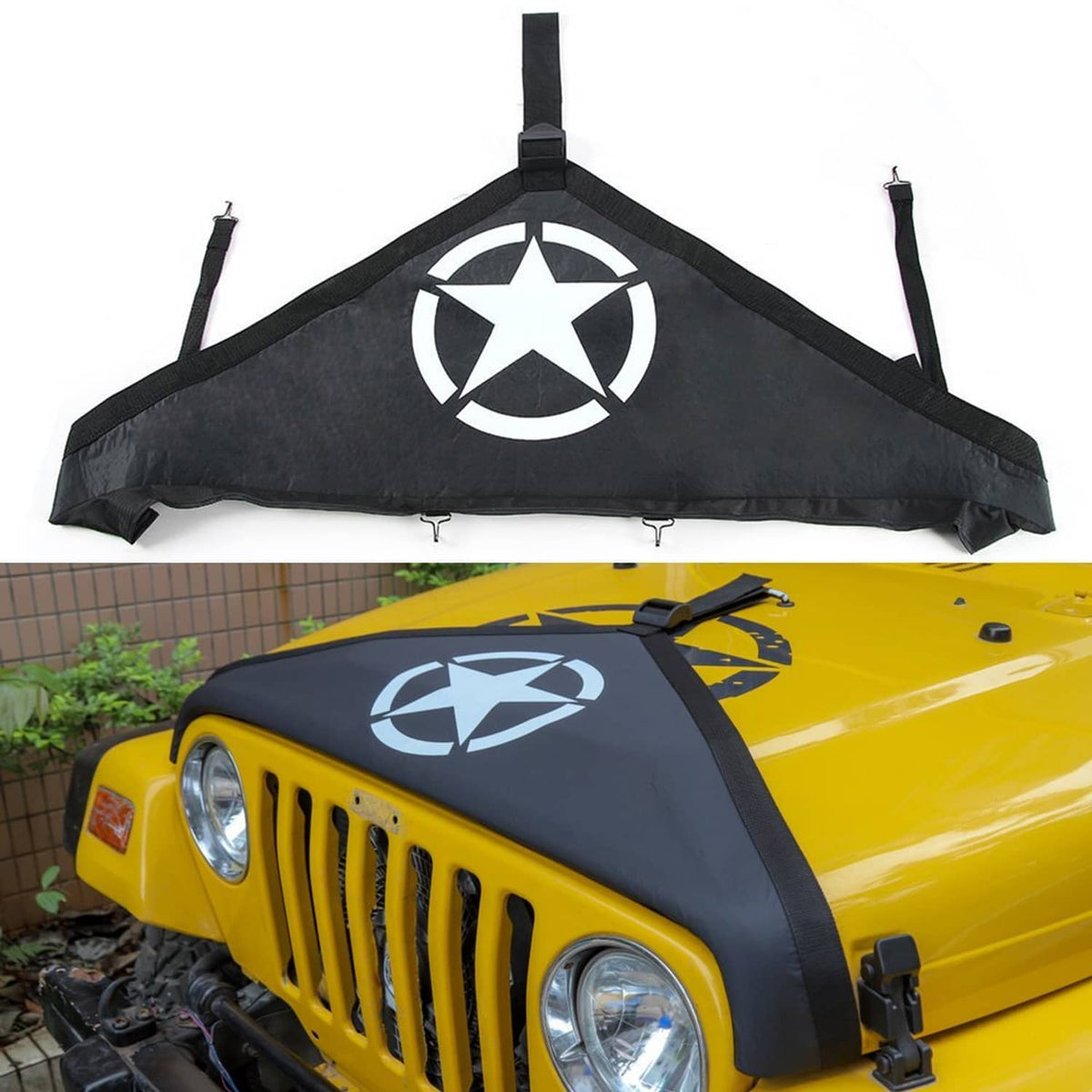 Solid Spare Front Hood Cover Bra Protector T-Style for Jeep Wrangler JK JKU 2007-2018 (Star)